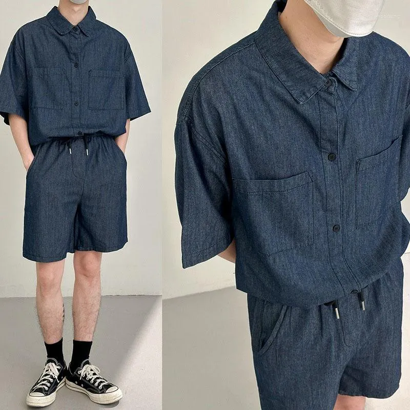 Survêtements pour hommes Ensembles de deux pièces Chemises en jean à manches courtes et shorts en jean Y2K Outfit Hommes Costumes Streetwear Mode Vêtements amples Été