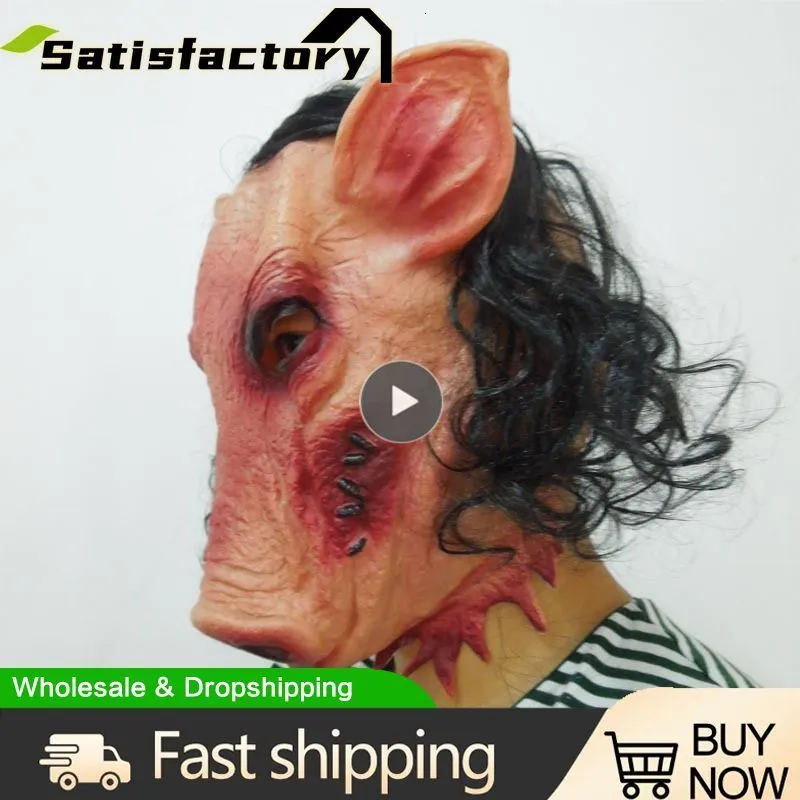 Parti Maskeleri 1 ~ 10 PCS Cadılar Bayramı Korkunç Saw Pig Head Mask Cosplay Party Korkunç Hayvan Maskeleri Tam Yüz Lateks Maskesi Cadılar Bayramı Parti Dekorasyonu 230820