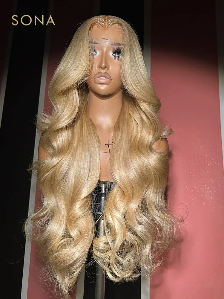 220%density Transparent 13x6 Lace Frontal Wig Honey Blonde Colored Body Wave Lace Front Human Hair Wigs Color 27 Pre Plucked