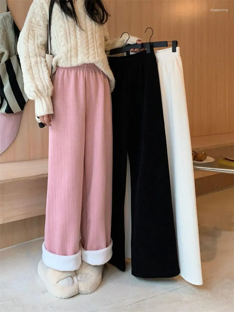Spodnie damskie grube ciepłe szerokie nogi jesień zima 2023 Moda luźne drape mopujące zwykłe proste spodnie