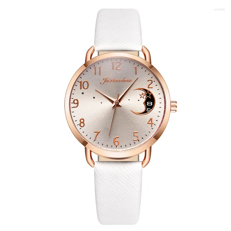 Wristwatches Women Watch Moon Dial Quartz PU Leather Strap Calendar Clock Gift Drop