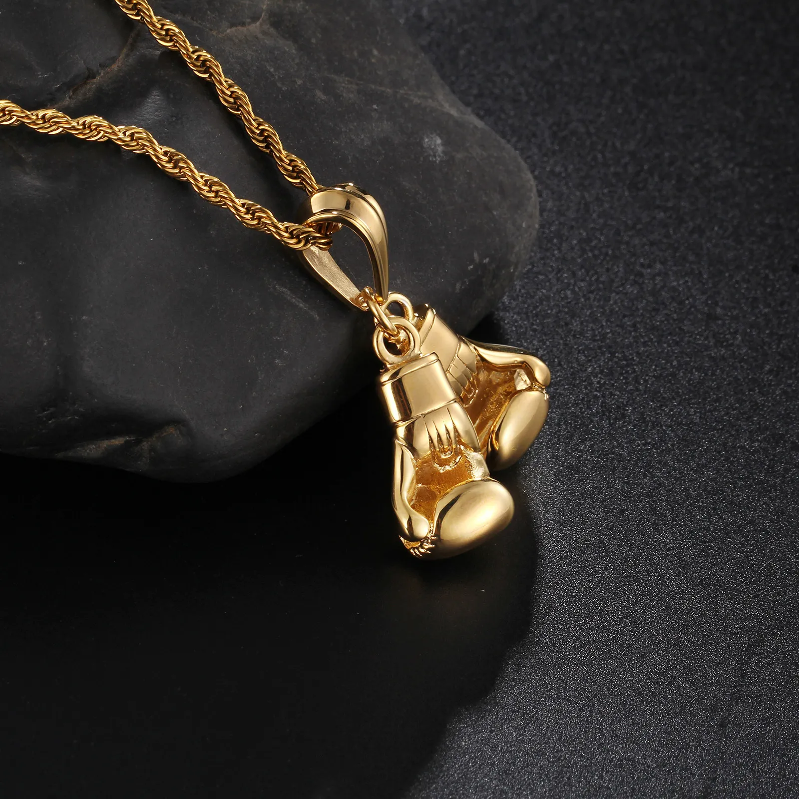 Golden Gloves Gold Initial Pendant Hip Hop Luxury Boxing Stainless