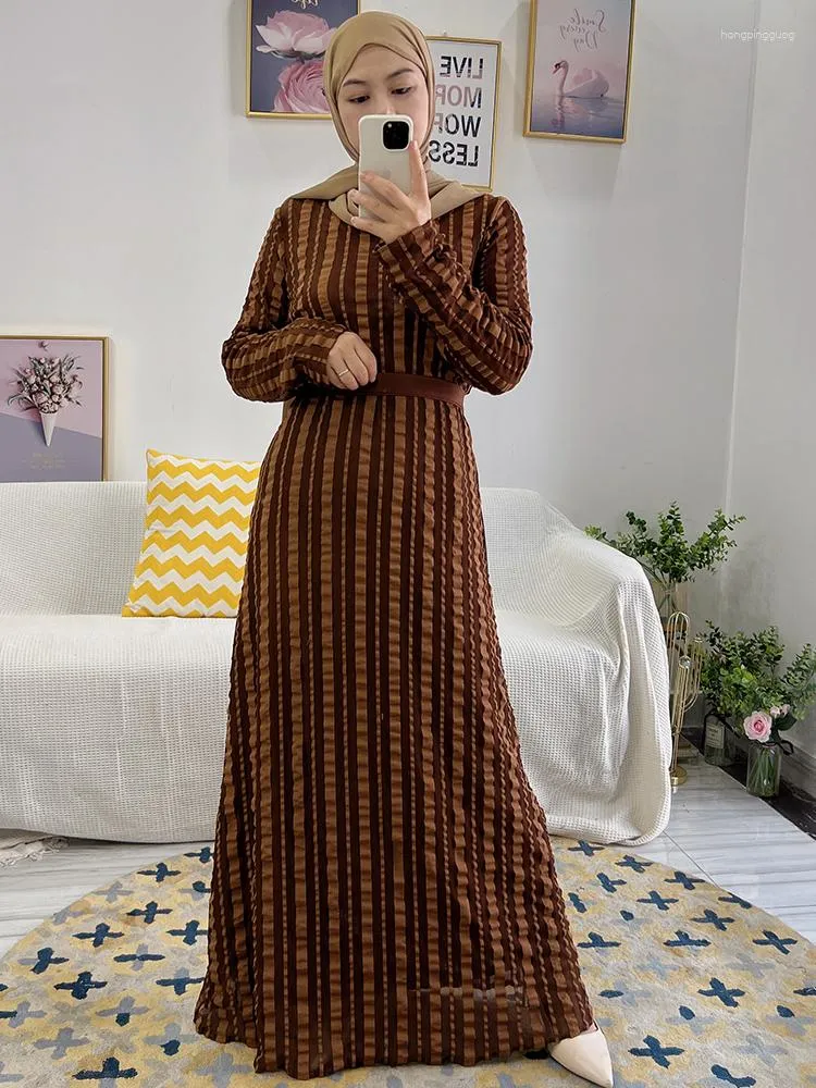 Ethnic Clothing Traditional Muslim Long Sleeve Maxi Abaya Dress Islamic Women Stretch Polyester Modest