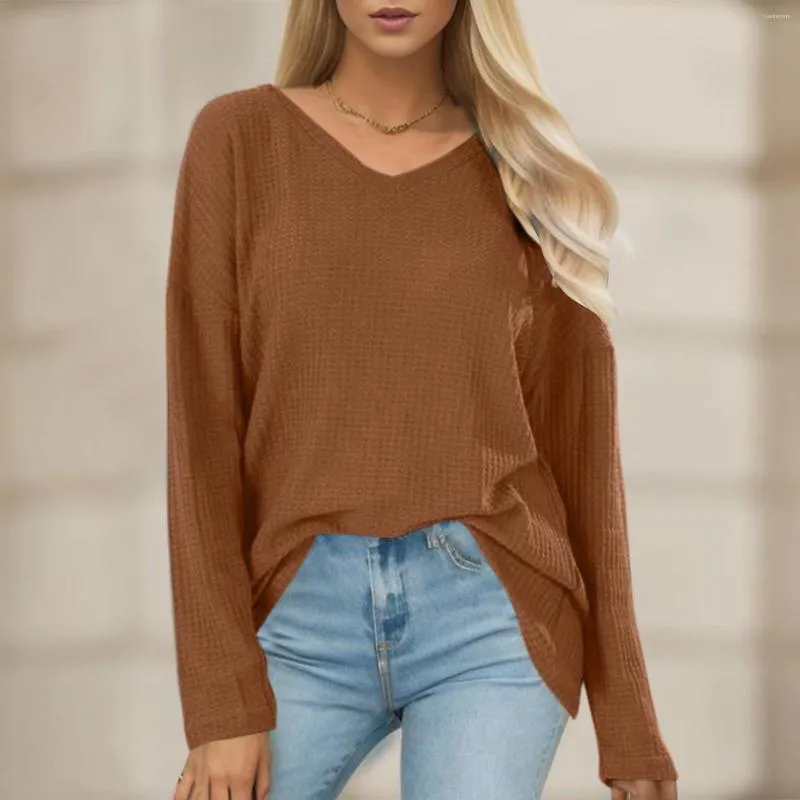 Women's T Shirts Autumn And Winter Basic Solid Colours Versatile Shirt Top  Casual V Neck Tops Loose Long Sleeve Pullover Blouse