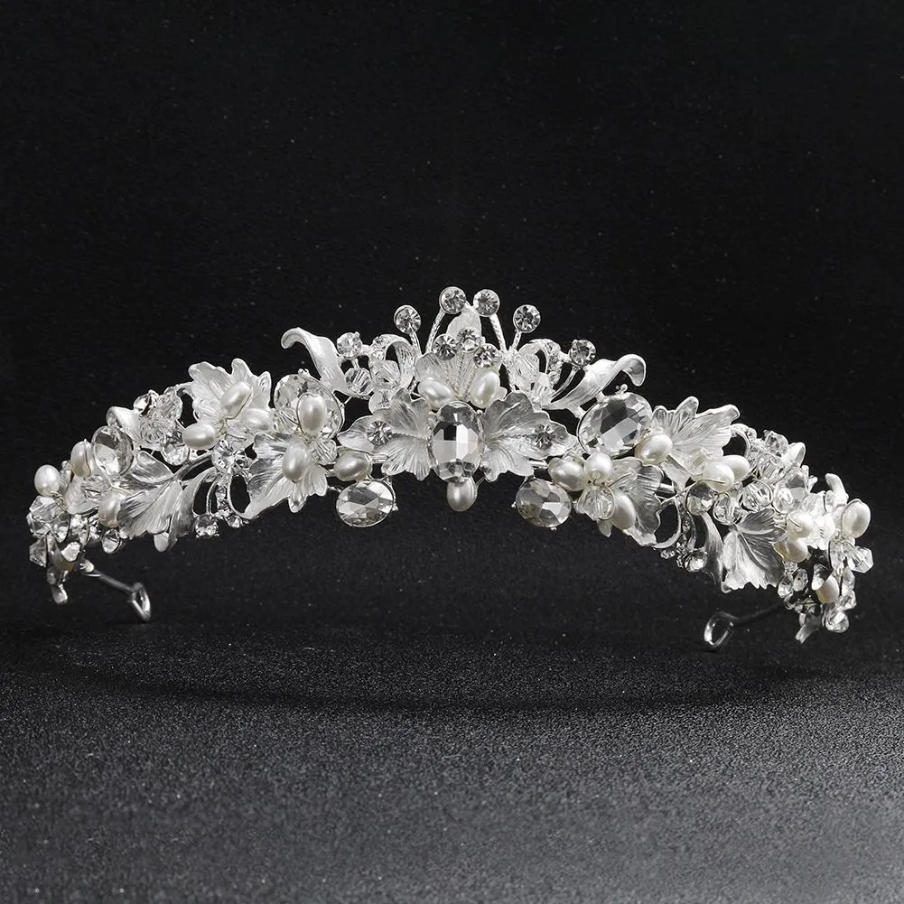 Handmade Crystal Wedding Hair Accessories Rhinestone Tiara Bridal Headband Crowns Headpiece Clear Pearls For Evening Party