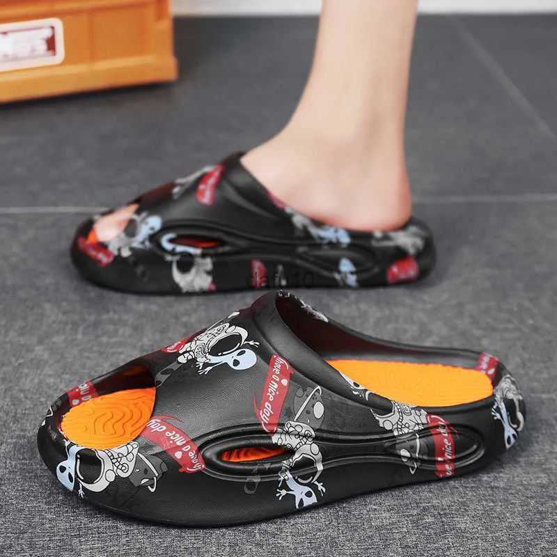 Slippers Novos homens elegantes deslizamentos de impressão yout plataforma grossa confortável e confortável não deslizamento Sapatos de verão Moda unissex Slippers 36-47 HKD230821