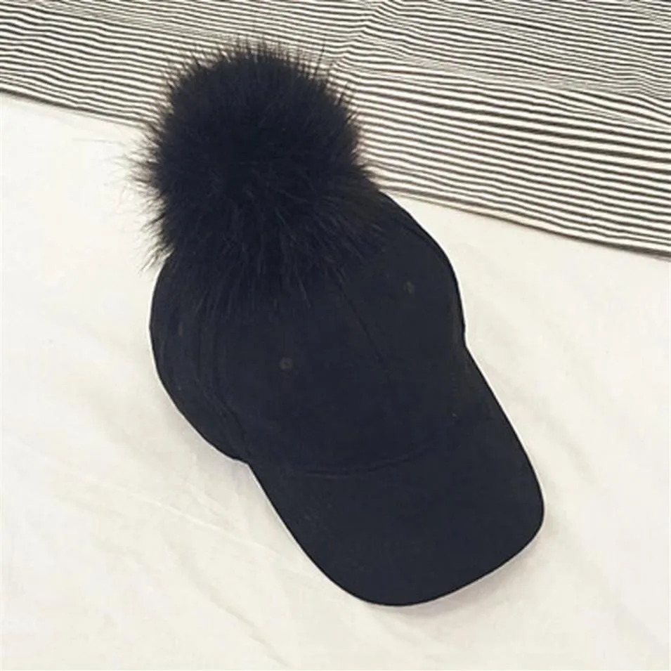 New Style Women Faux Fur Pompom Baseball Caps Light Tan Ball Suede