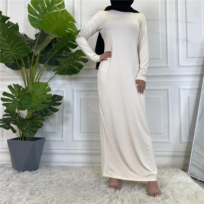 Ethnic Clothing Arabic Solid Long Sleeve Bottom Dress Women Vestido Largo Mujer Verano Moroccan Kaftan Islamic For