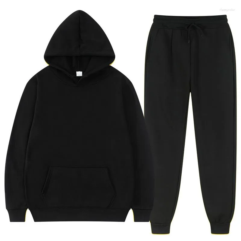 Men's Tracksuits Autumn Hoodie And Women's Solid Color Sets Men Fashion Hoodies Black Brand Pants Casual Jogger Suit Tracksuit Sweatshirt