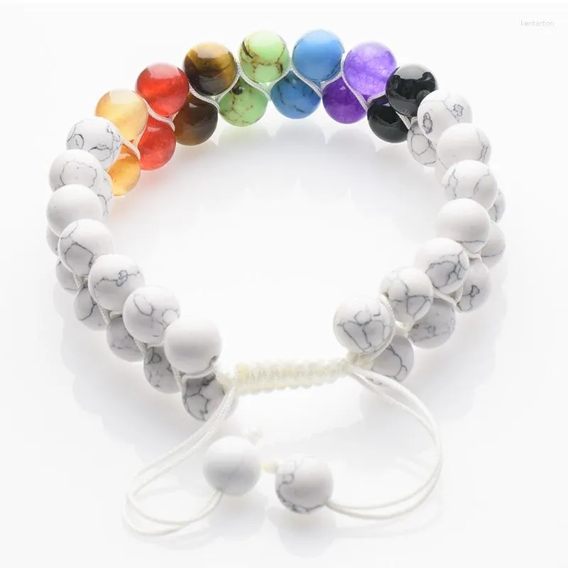 Strand Chakra Bead Bracelets For Women - 8mm 7 Healing Bracelet With White Turquoise Stones Anxiety Meditation Yoga Gemstone J