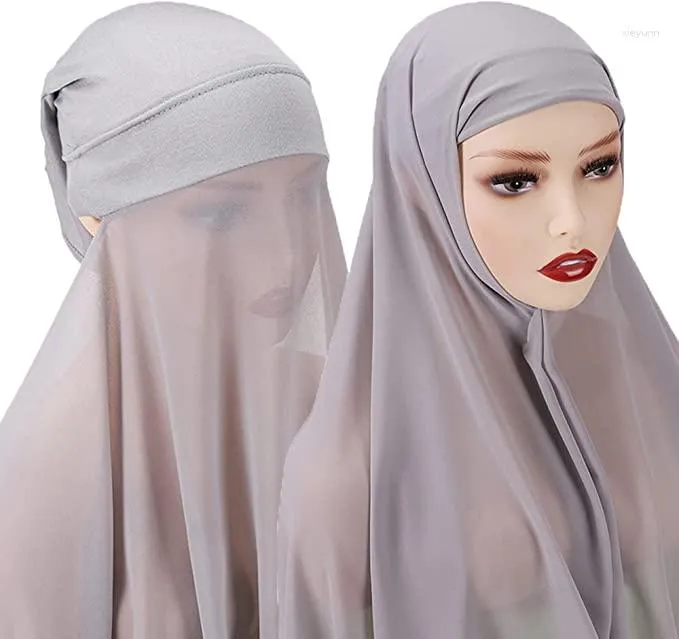 Ethnische Kleidung Bubble Chiffon Schal mit Unterzahnfarbenkappe für Frauen Hijab Muslim Leichtgewicht
