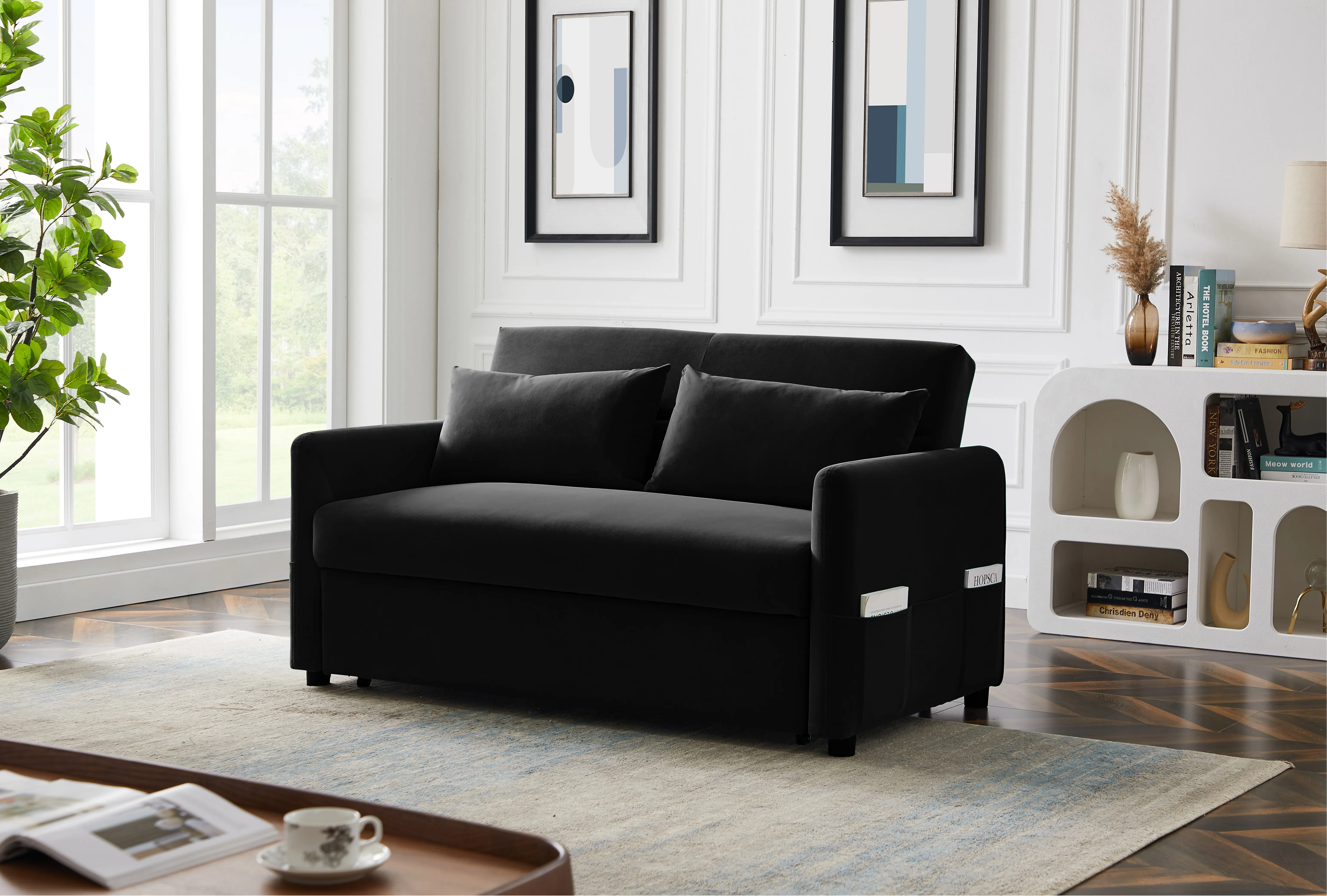 Fritid älskar soffa för vardagsrum med 2 kuddar, svart