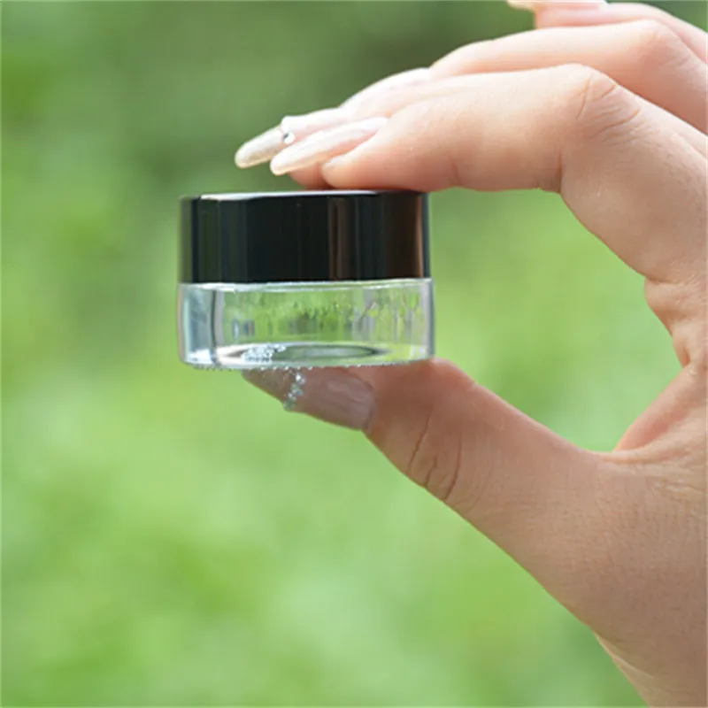 Food Grade Empty Bottle 5ml CR Glass Jar with Children Black Lid Non Stick Concentrate Thick Oil Wax Container JL1736