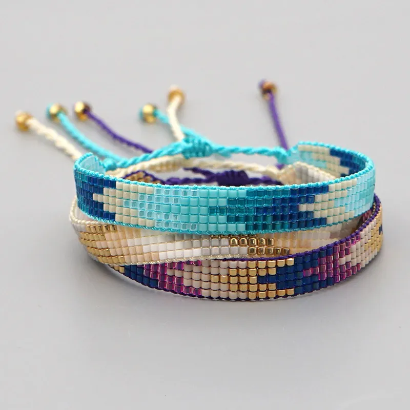 Charmarmband bohemisk etnisk stil pärlor rispärlor grossist vävda geometrisk typgradient färgglada handgjorda smycken armband 230821