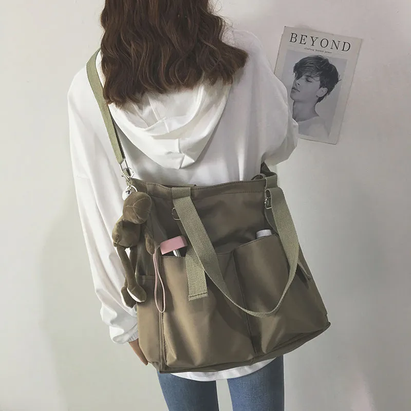 Wasserdichte Tasche große Kapazität Leinwandbeutel Frau Messenger Koreanische Studentin Harajuku Japaner One-Shoulder Large Bag Tote Tasche