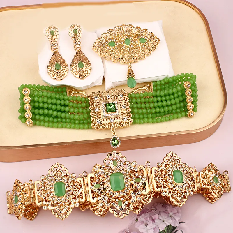 Earrings Necklace Turkish Caftan Wedding Jewelry Set Gold Plated Ethnic Birde Accesorios Mujer Collar Y Aretes Arabic Muslim Sets Bijoux Femme 230820