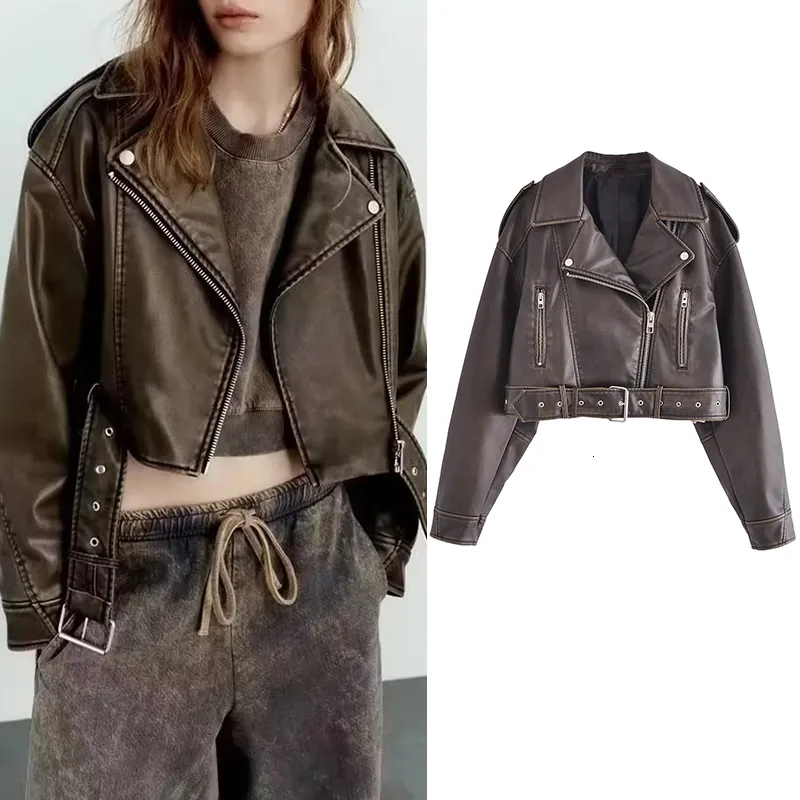 Women's Jacket Coat Fashion Youth Ladies Wash Gradient Leather Short For Women Elegant Chic Slim Female 230821