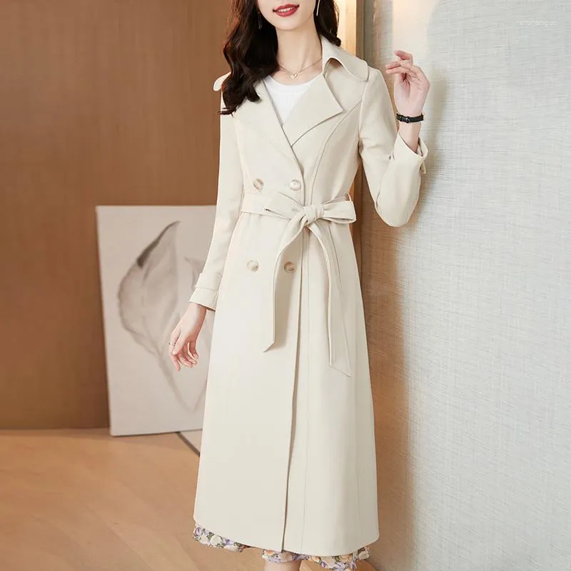 Женские траншеи Coats 2023 Дизайн и высококачественная ветра средняя длина стиль корейская талия обернутая весенняя осенняя пальто