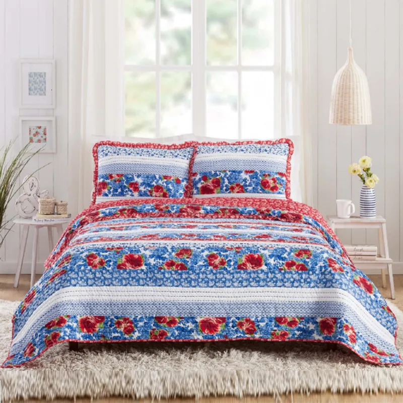 Bedding sets The Pioneer Woman Blue Heritage Floral Cotton FullQueen Quilt 230818