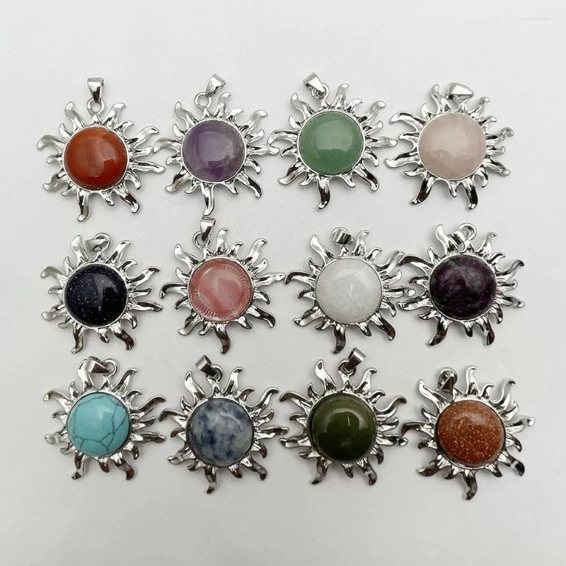 Pendant Necklaces Fashion Good Quality Amethyst Natural Gem Stone Silver Plated Alloy Sun Necklace Jewelry Making Charm Accessories 12PC