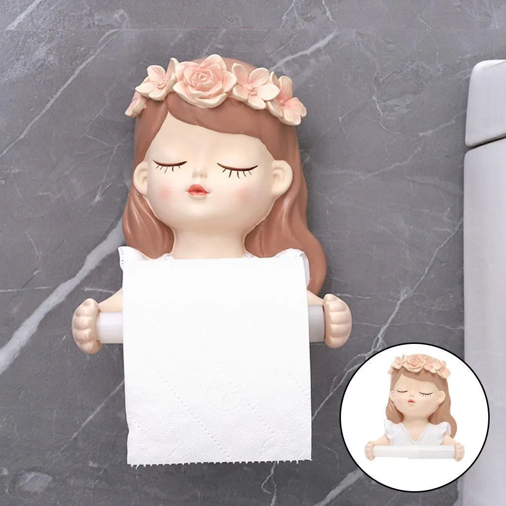 Lovely Girl Toilet Paper Holder Bathroom Tissue Roll Hanger Rack Punch Free