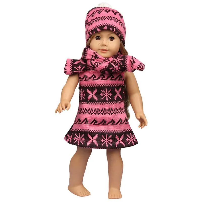 New Doll Set For American Girls Doll 18 inch Pink Black Striped Sweater Skirt+White Sweater Red Skirt Edge Skirt Inch Children's Toy Doll Set Accessories Doll House Gift