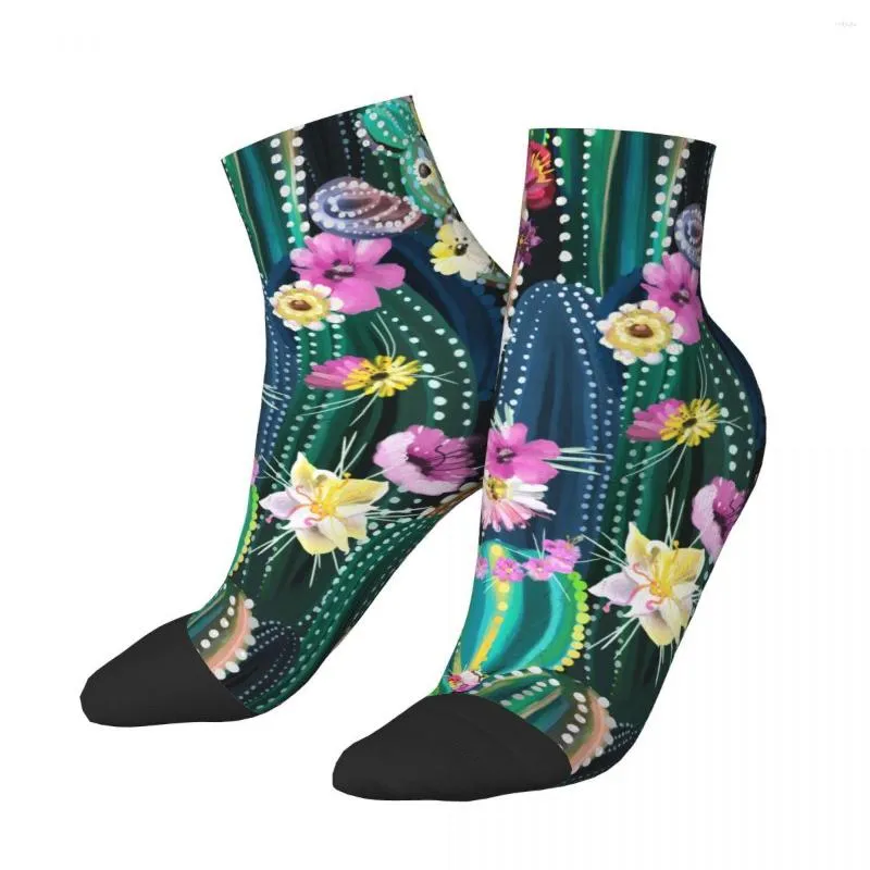 Men's Socks Polyester Low Tube Blooming Cactus Cacti Succulents Abstract Breathable Casual Short Sock