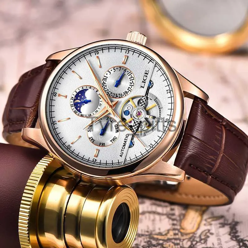 2022 Lige Mens Watches Automatic Mechanical Watch Tourbillon Sport Clock Cheely Cewance Business Retro