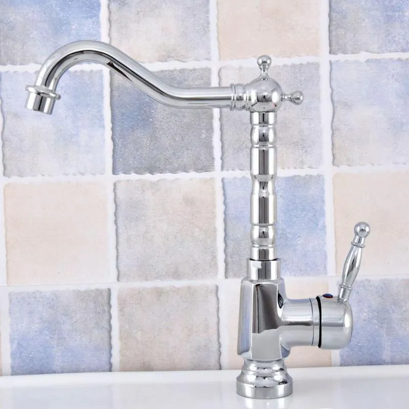 Kitchen Faucets Chrome Brass Single Handle Hole Deck Mount Sink Faucet Swivel Spout Bathroom Basin Cold And Mixer Tap Tsf636