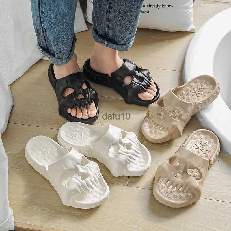 Slippers Men Women Slippers Orginal Sandals Women Beach Casual Shoes Personality Skull Slide Men Flip-flops Summer Halloween Sandal Men's HKD230821