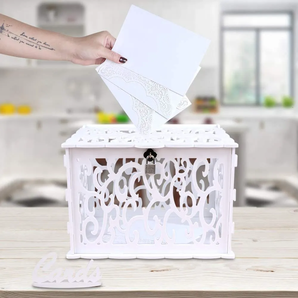 Andere evenementenfeestje Leveringen Ourwarm Diy White Wedding Card Box met Lock PVC afstuderen perfect voor bruiloften Baby Douches Verjaardagen 230818