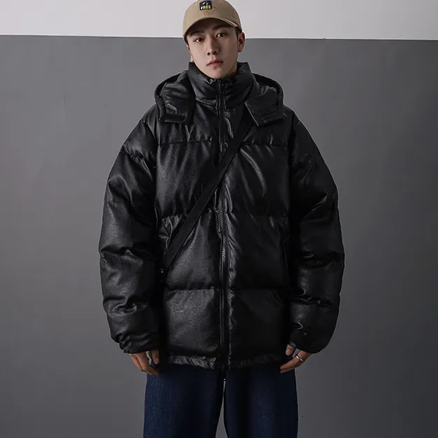 Męskie kurtki mężczyźni Japońska streetwear skórzana kurtka puffer męska męska czarna zimowa bańka kurtki płaszcze para koreańska parka 230821