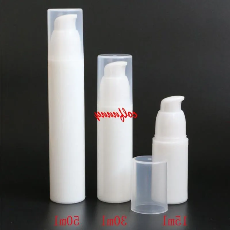 100pcs/działka szybka wysyłka 15 ml 30 ml 50 ml biała butelka bez powietrza, pakiet kosmetyczny, pojemnik kosmetyczny, butelka pompowa F050210 WVLEN