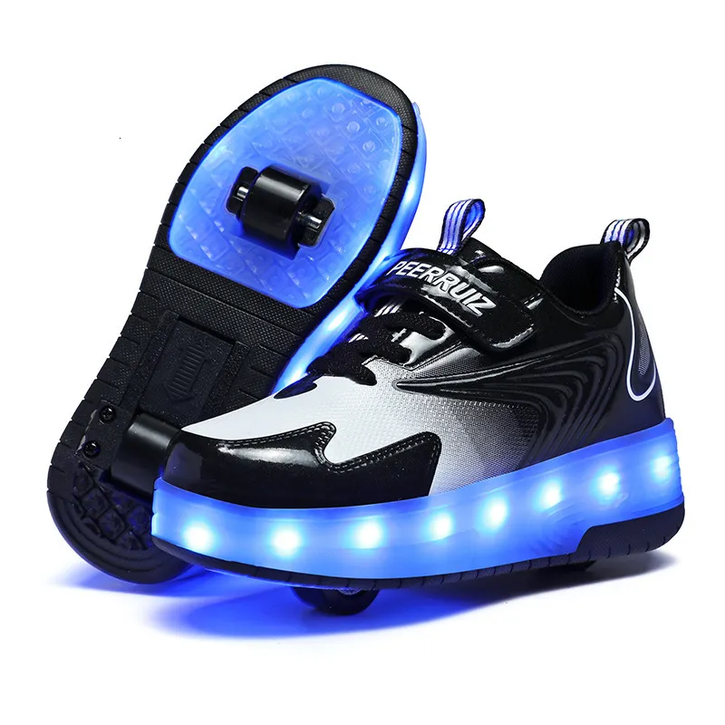 Athletic Outdoor Roller Skates Kid Sneakers LED Lyumined Shoes Boys Running Shoes With Double Wheels USB Laddar Sportskor Girls Roller Shoes 230818