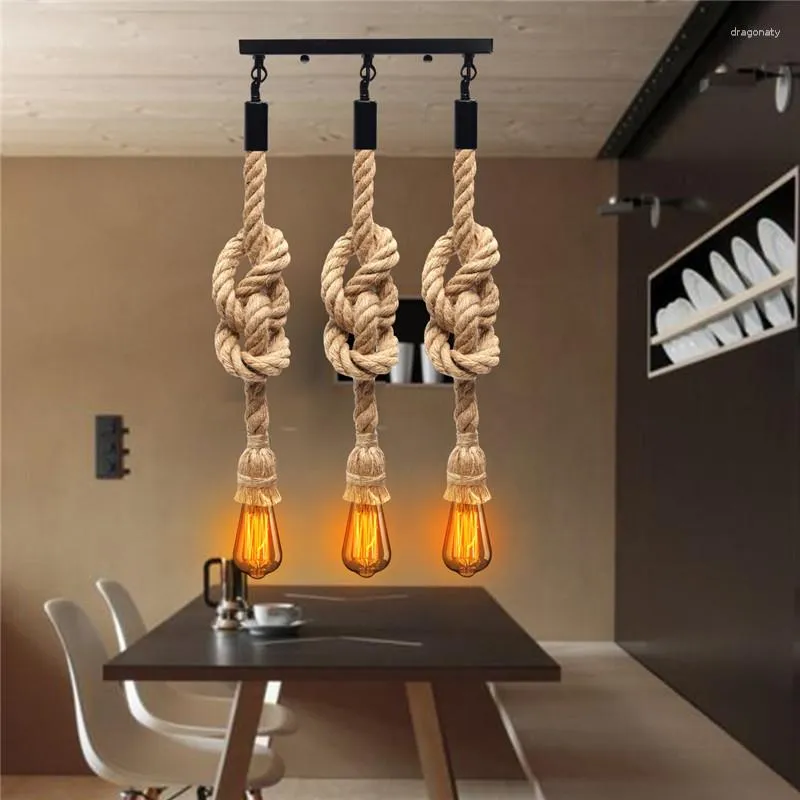 Lampes suspendues E27 rétro trois têtes corde porte-ampoule suspension luminaire pour pays Vintage Style industriel décor à la maison