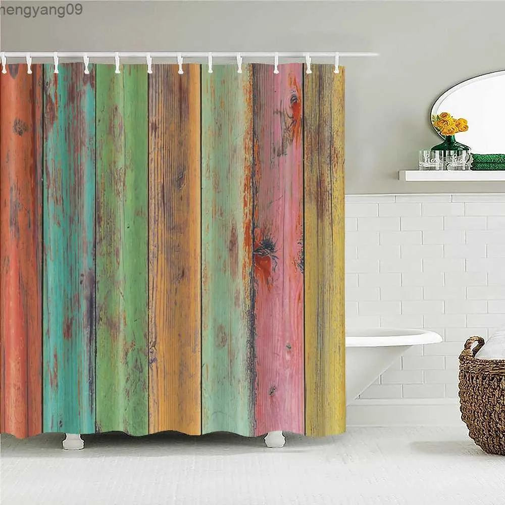 Shower Curtains Vintage Style Retro Wood Door Bathroom Shower Curtains Frabic Waterproof Polyester Bath Curtains With Wall Decoration R230821