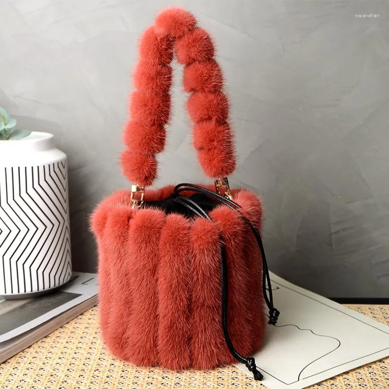 Sacs polochons femmes hiver mode fourrure sacs à main en peluche dames mignon femme réel vison pochette sac à main à vendre