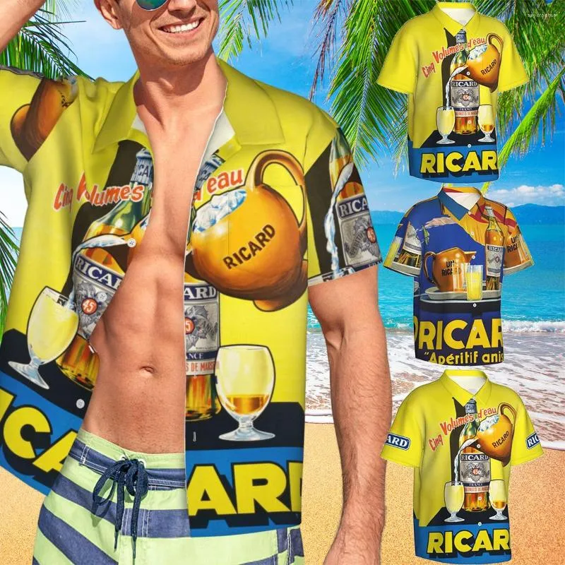 Chemises décontractées homme France Pastis Apéritif Ricard Chemise de plage Été Ricards Aloha Hommes Vocation Tenues de vacances Vêtements