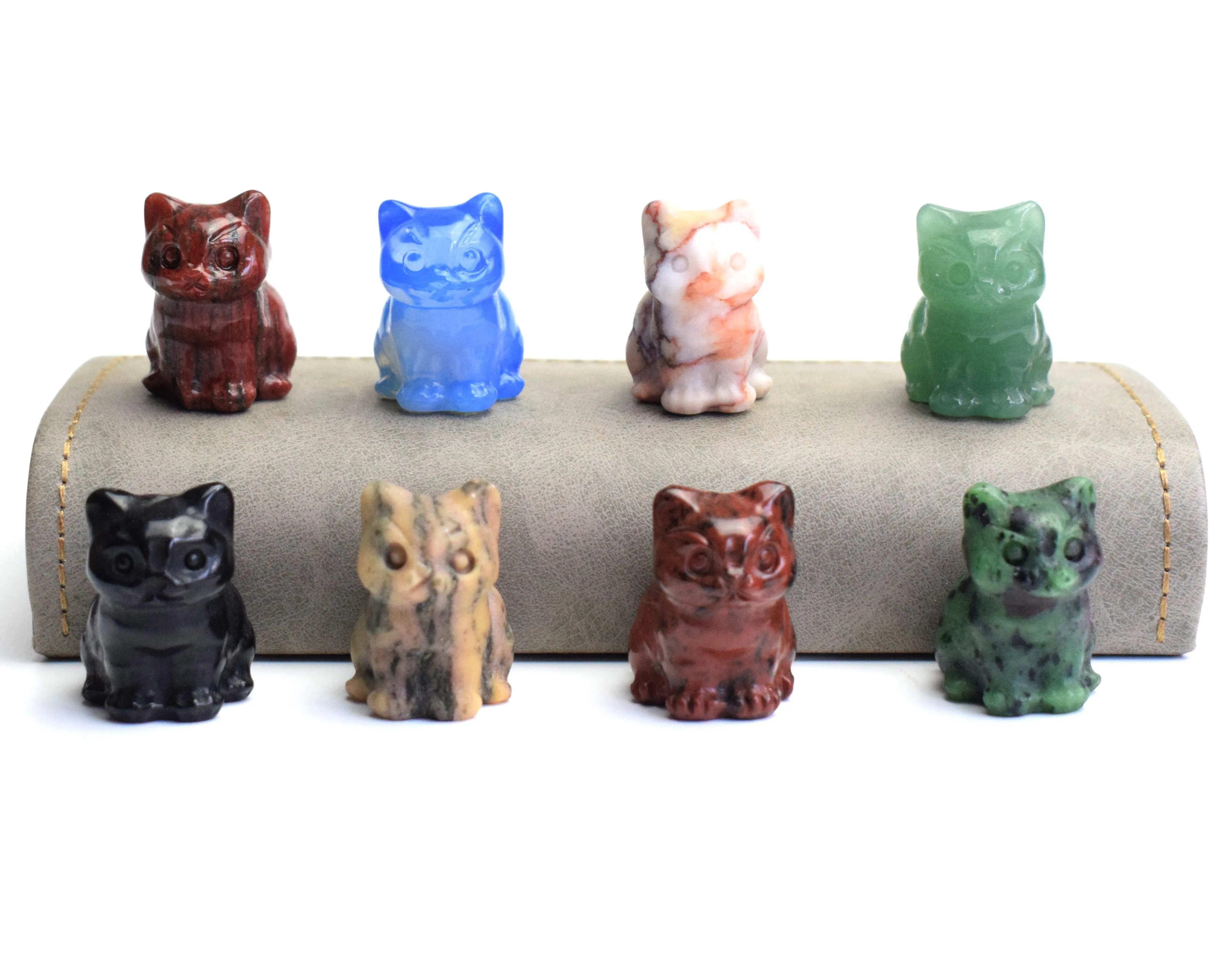 1.1 POUCES Petite Taille Obsidienne Naturelle Aventurine Opale Cristal Sculpté Reiki Guérison Chat Animal Figurine 1 pcs