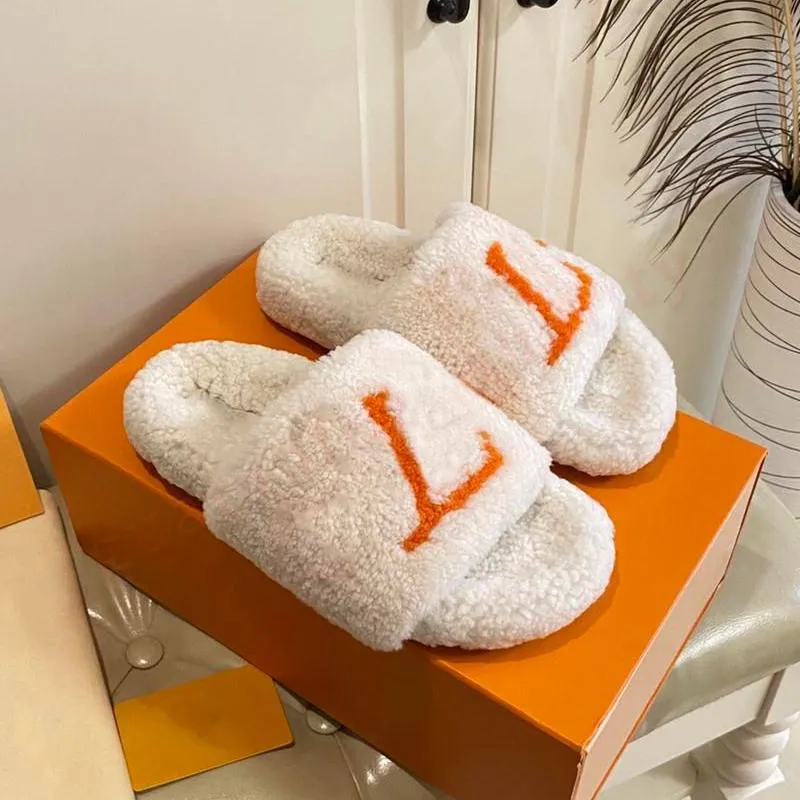 Luxury Fashion Designer Fur Slippers Womens Flat Comfort Mule Wool Fluffy Slides on Pink Green Cloud White Black Furry Sandals Woman Warm letters Fuzzy Loafers Shoes