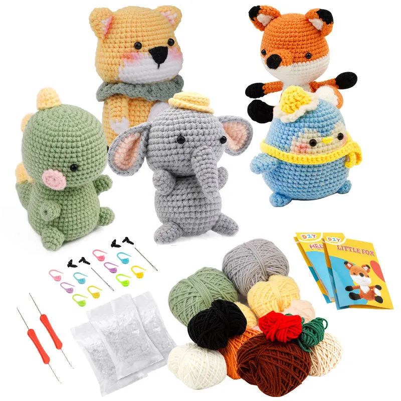 Stoff und Nähen Kraball DIY Häkchen Tierkit mit Handstrickgarnnadeln Plüsch Puppe Einfach für Starter enthalten genügend Garnhakenzubehör 230821