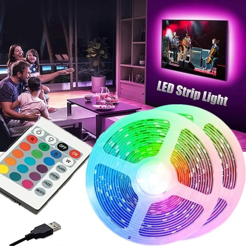 Other Event Party Supplies 2M LED Light String 60 Leds Computer Desk DIY Backlight 24 Key Remote Control 5050 Multicolor Tape Home Decoration Light Bar 230821