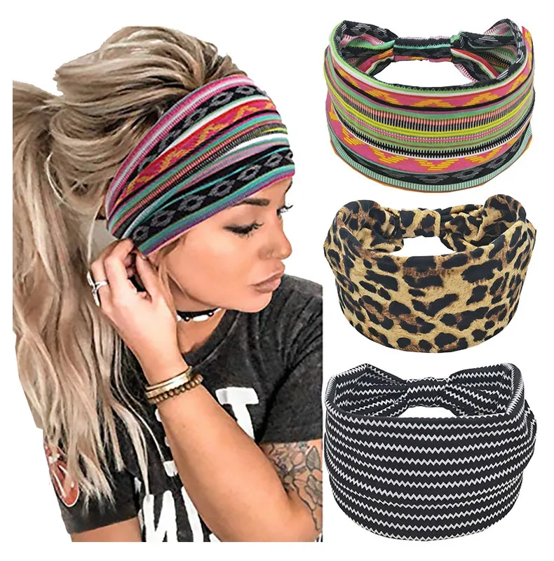 Wide Bohemian Head Hair Bands Elastic Fabric Headband Sport Hair Bandanas For Men & Women FH1111