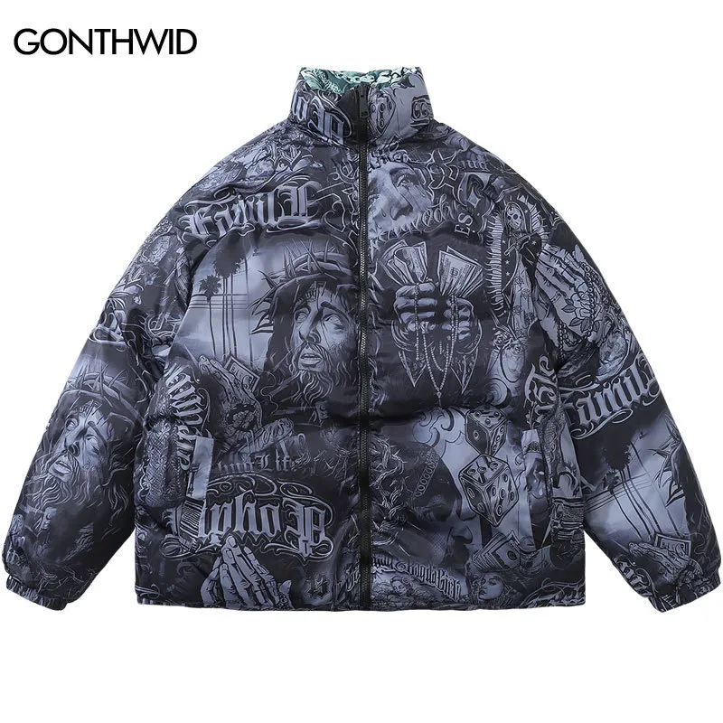 Męskie kurtki hip -hop odwracalny kurtka Mężczyzn Parka Streetwear Winter Grube Punt Gothic Oversiased Plat Harajuku Fashon Casual Outdoor 230821