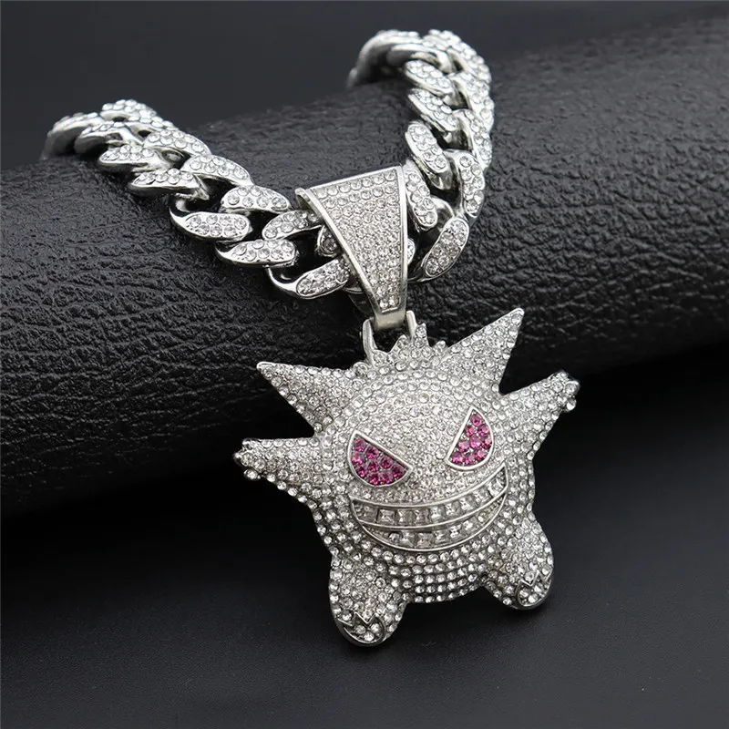 Kolye Kolyeler Buzlu Kristal Anime Hayalet Kolye Hip Hop 13mm Kare Zirkon Tenis Zincir Chokers Lüks Anime Takı 230821