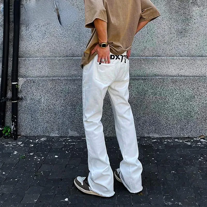 Men's Jeans Men's Y2K Clothes White Printed Flares Trousers Denim Pants Streetwear Flared Baggy Hip Hop Skinny For Men