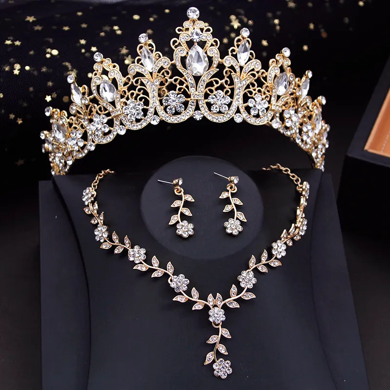 Earrings Necklace Luxury Crown Bride Jewelry Sets for Women Tiaras Set Choker Necklace Earring Prom Bridal Wedding Costume Accessories 230820