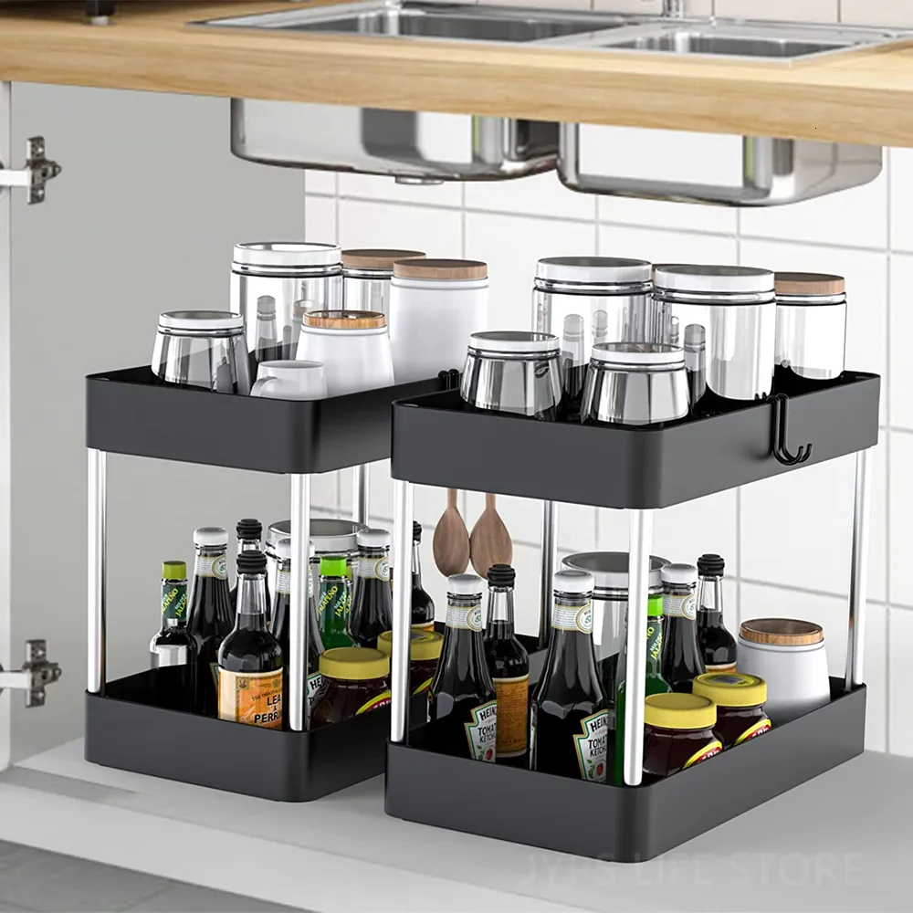 Organizer Bagno 3 Livelli DABIGE: Cassetti Estraibili Con Divisori, Scaffale Sottolavello Per Armadio E Cucina, Bianco