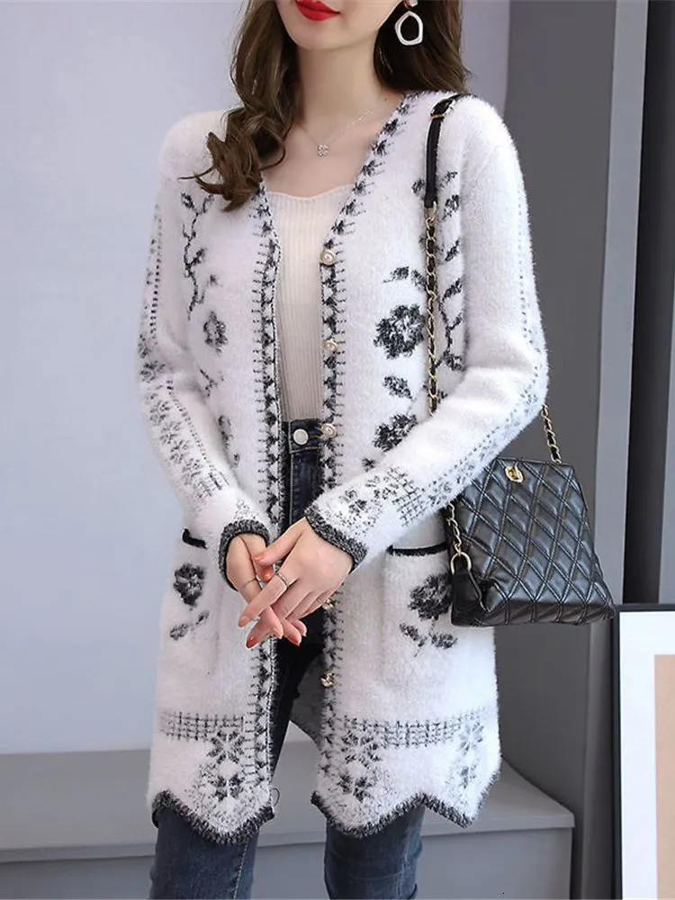 Womens Jacquard Knit Sweater Jacket For Autumn Winter Casual And