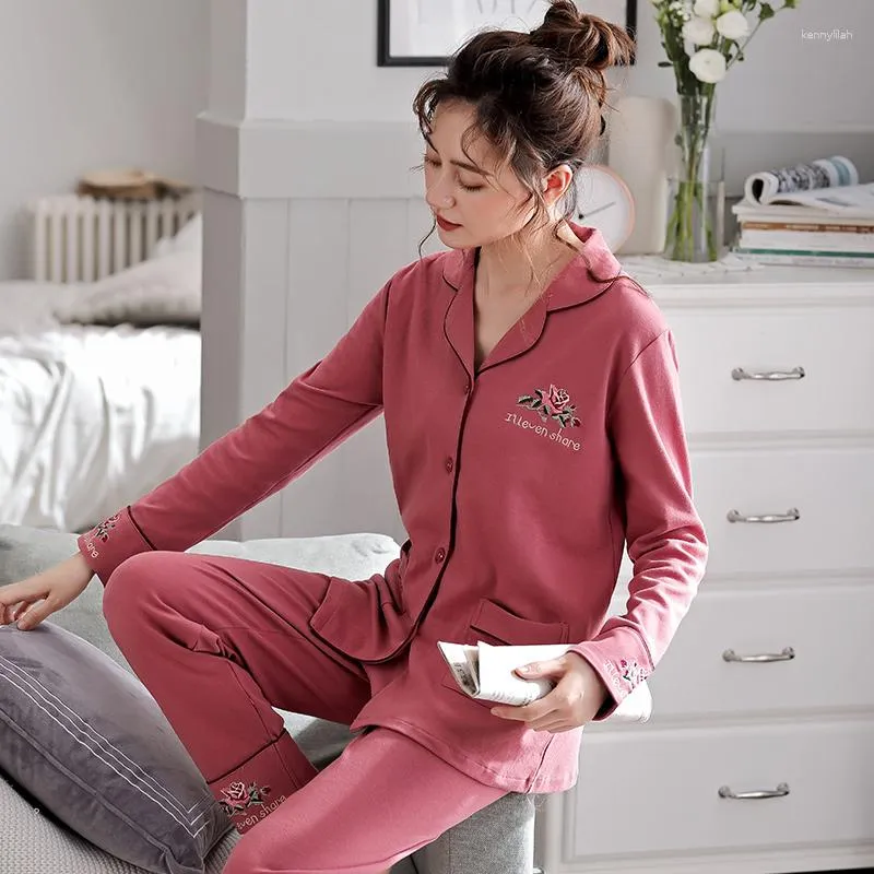 Pyjama femme long,Pyjama en coton pour femmes, vêtements de maison